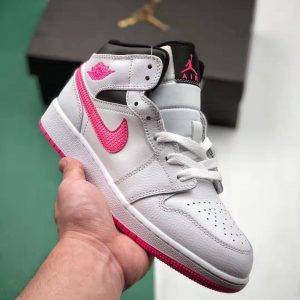 Jordan 1 Mid White Black Hyper Pink (GS)